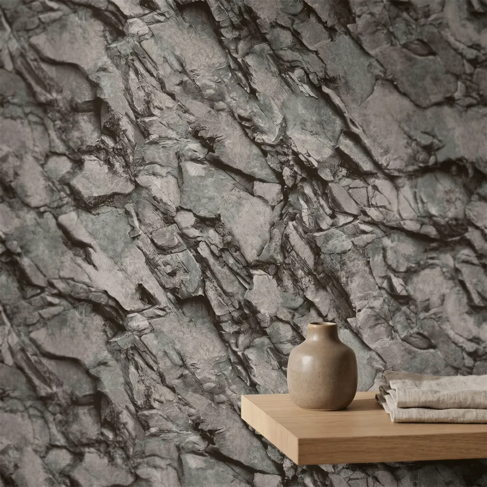 Charcoal Slate Cliff Stone Wallpaper 