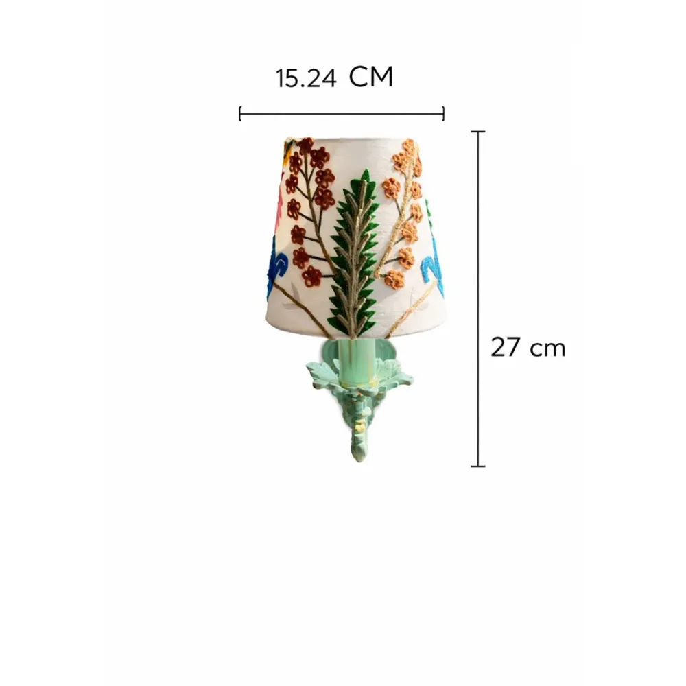 Charming Distressed Sea Green Embroidered Finish Single Light Wall Sconce