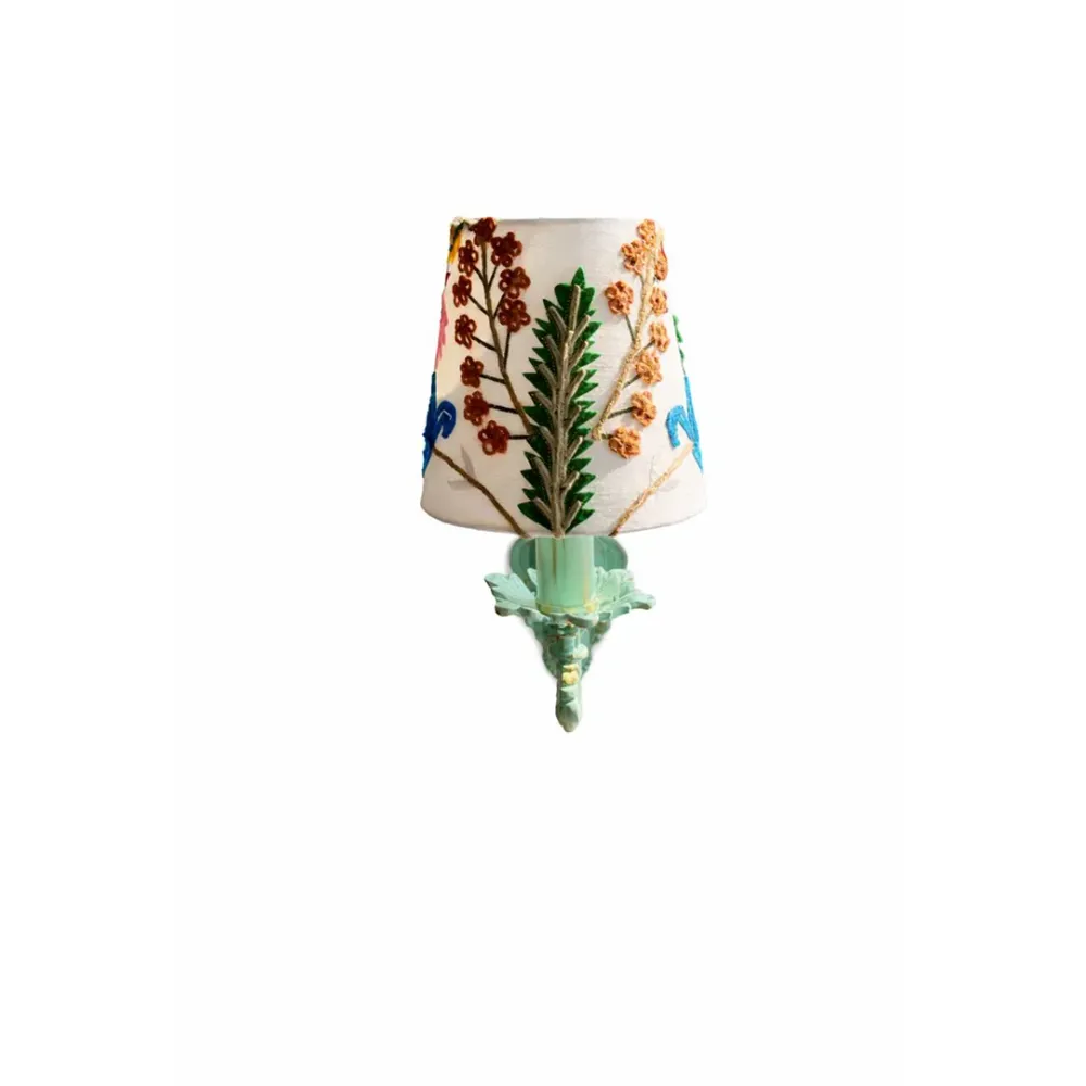 Charming Distressed Sea Green Embroidered Finish Single Light Wall Sconce