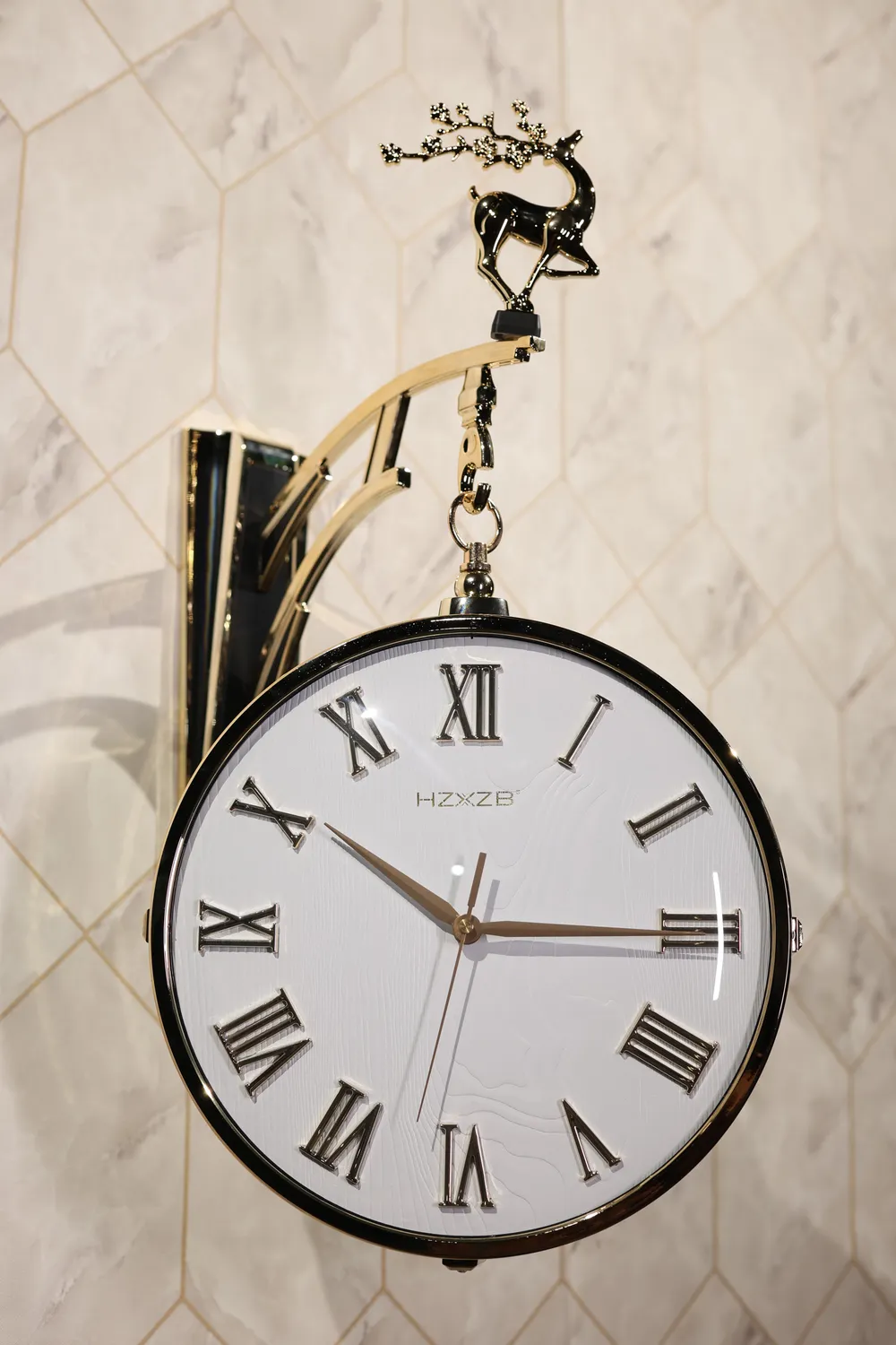 Classic Black and White Double-Sided Hanging Clock