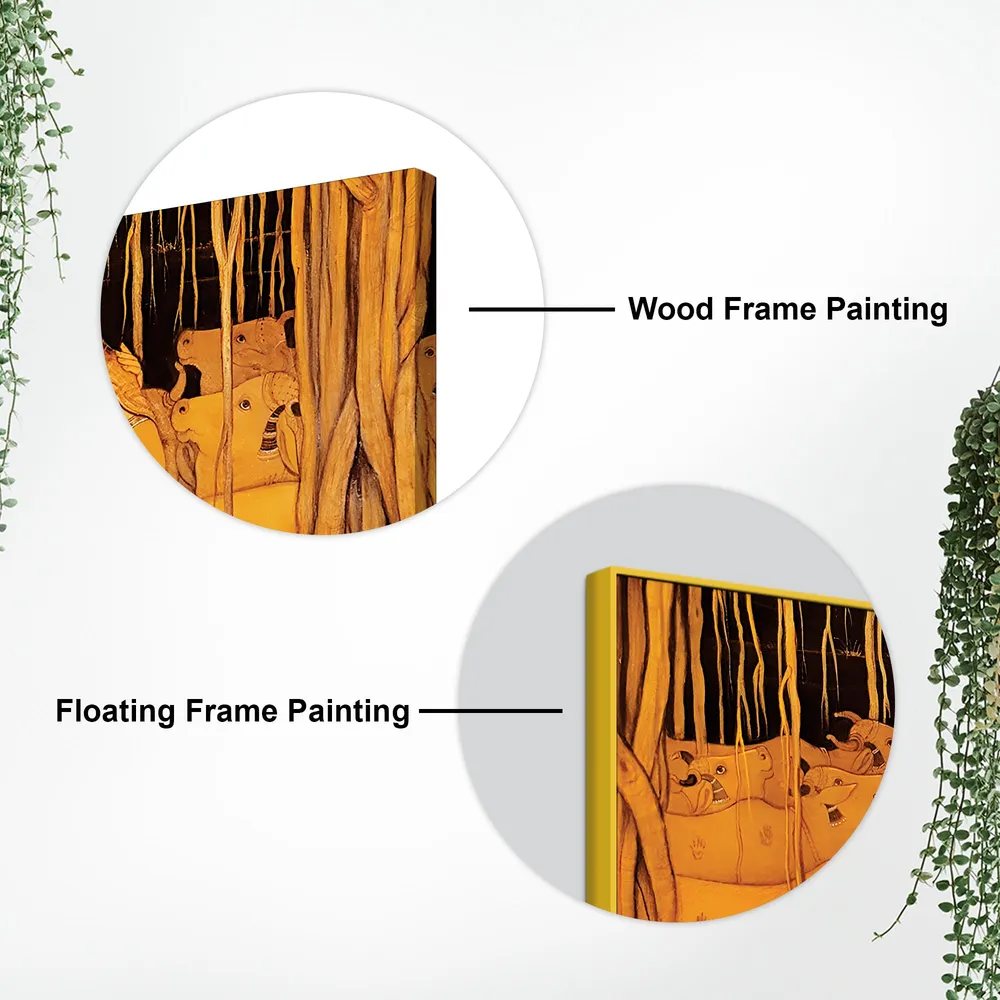 Golden Serenity of Radha Krishna Canvas Wall Painting With Frame