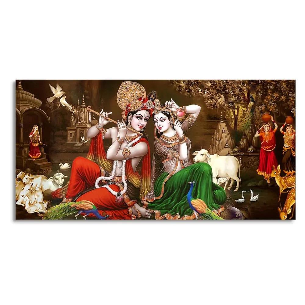 Divine Harmony of Radha Krishna Leela Canvas Wall Painting With Frame