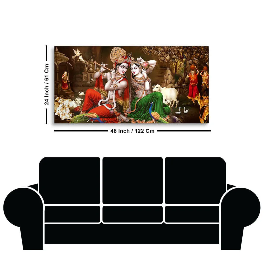 Divine Harmony of Radha Krishna Leela Canvas Wall Painting With Frame