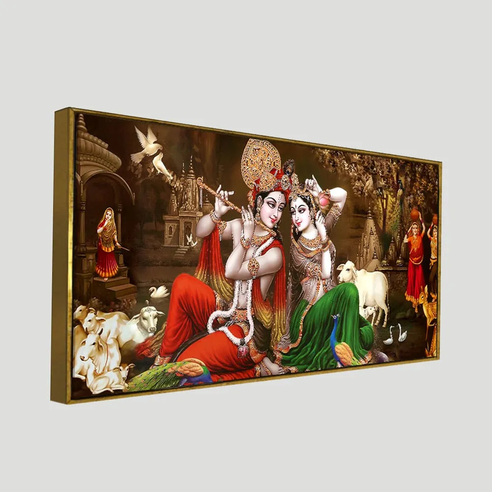 Divine Harmony of Radha Krishna Leela Canvas Wall Painting With Frame