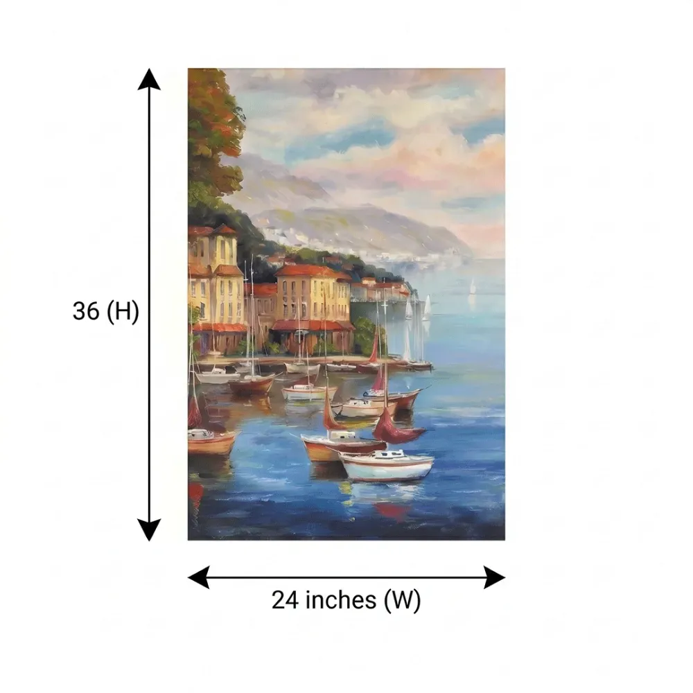 Coastal Harbor Canvas Wall Art – Serene Boats & Waterfront Landscape With Frame