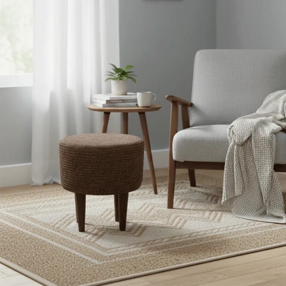 Cocoa Haven Indoor Round Braided Pouffe Stool 