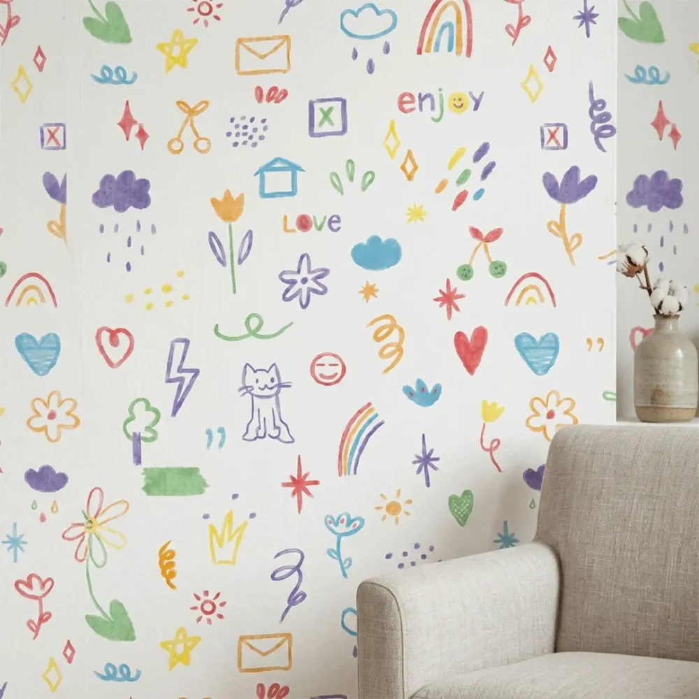 Colorful Doodle Kids Wallpaper | Fun Hand Drawn Nursery Wallpaper