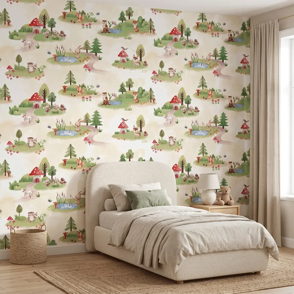 Woodland Forest Animals Kids Wallpaper | Premium Korean Vinyl Nursery Wallpaper