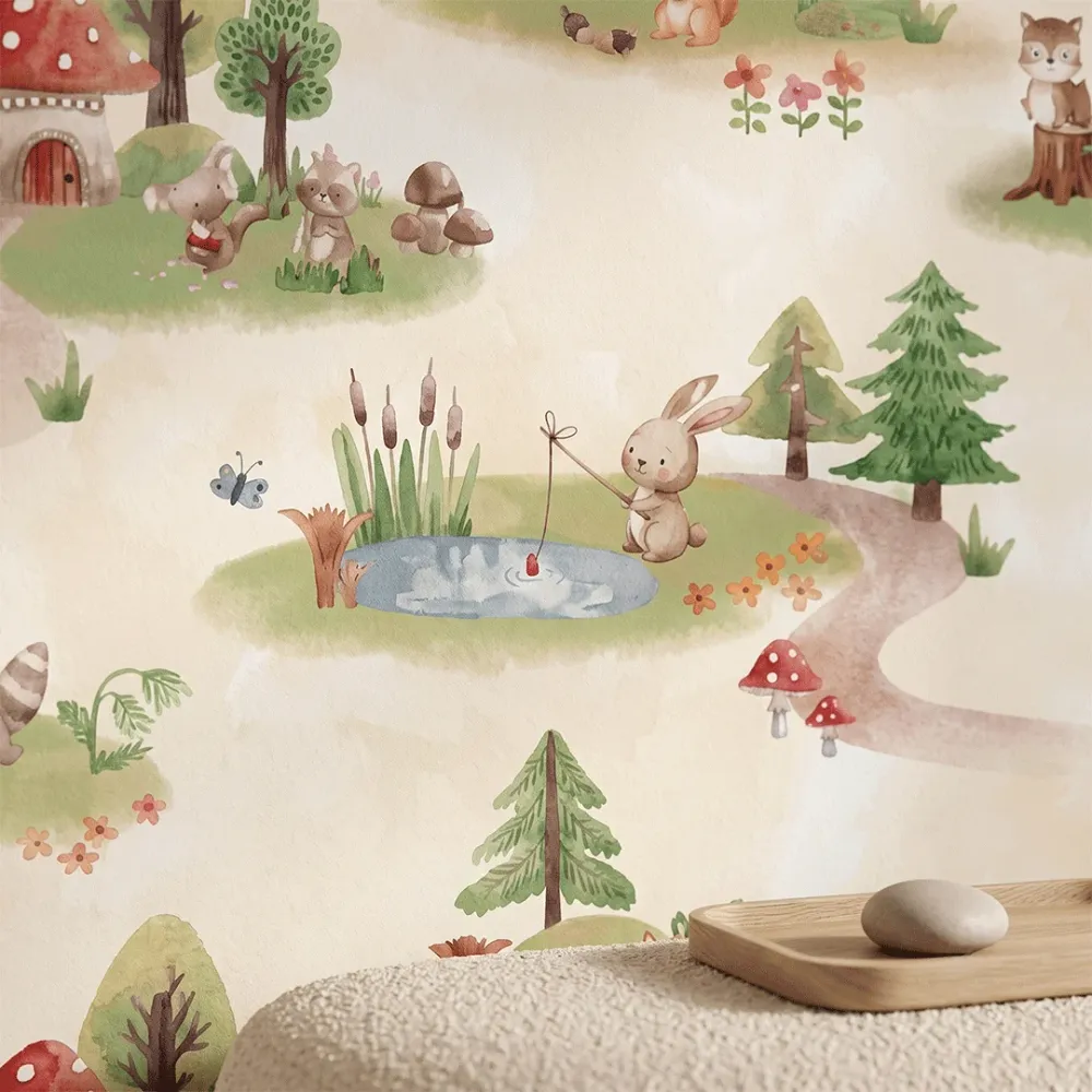 Woodland Forest Animals Kids Wallpaper | Premium Korean Vinyl Nursery Wallpaper