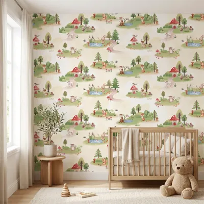 Woodland Forest Animals Kids Wallpaper | Premium Korean Vinyl Nursery Wallpaper