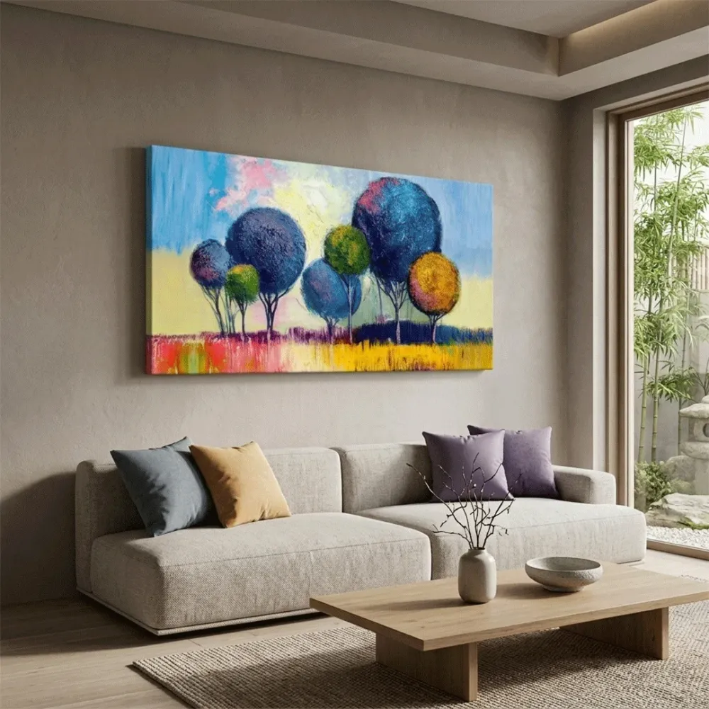 Colorful Trees Scenery Canvas Painting In Big Size With Frame
