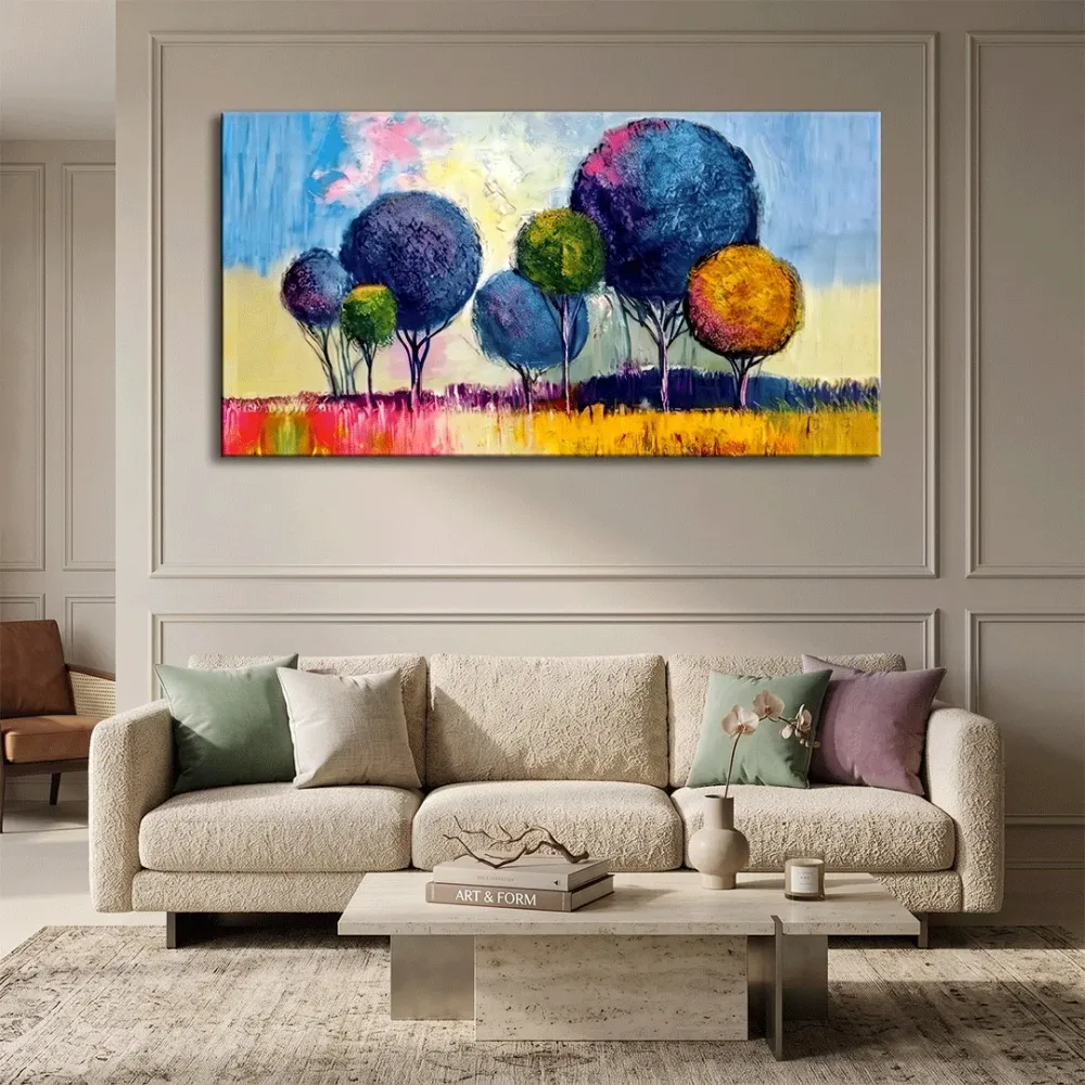 Colorful Trees Scenery Canvas Painting In Big Size With Frame