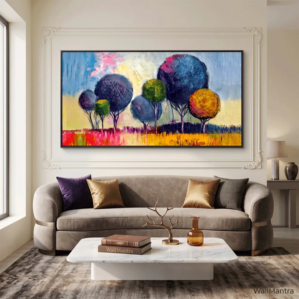 Colorful Trees Scenery Canvas Painting In Big Size With Frame