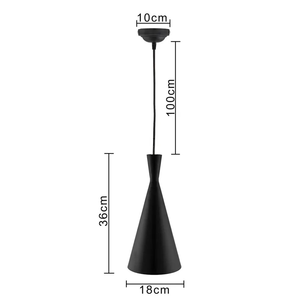 Cone Shaped Black Metal Hanging Light Single Piece