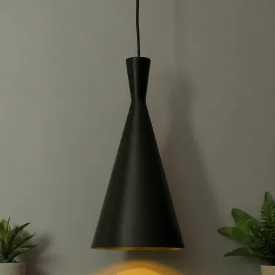Cone Shaped Black Metal Hanging Light