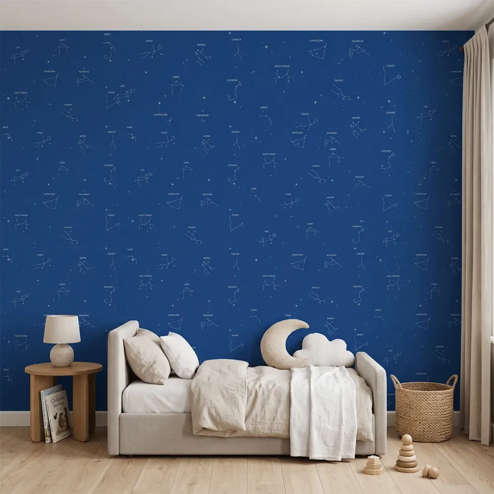 Navy Blue Constellation Wallpaper | Zodiac Star Map Kids Wallpaper