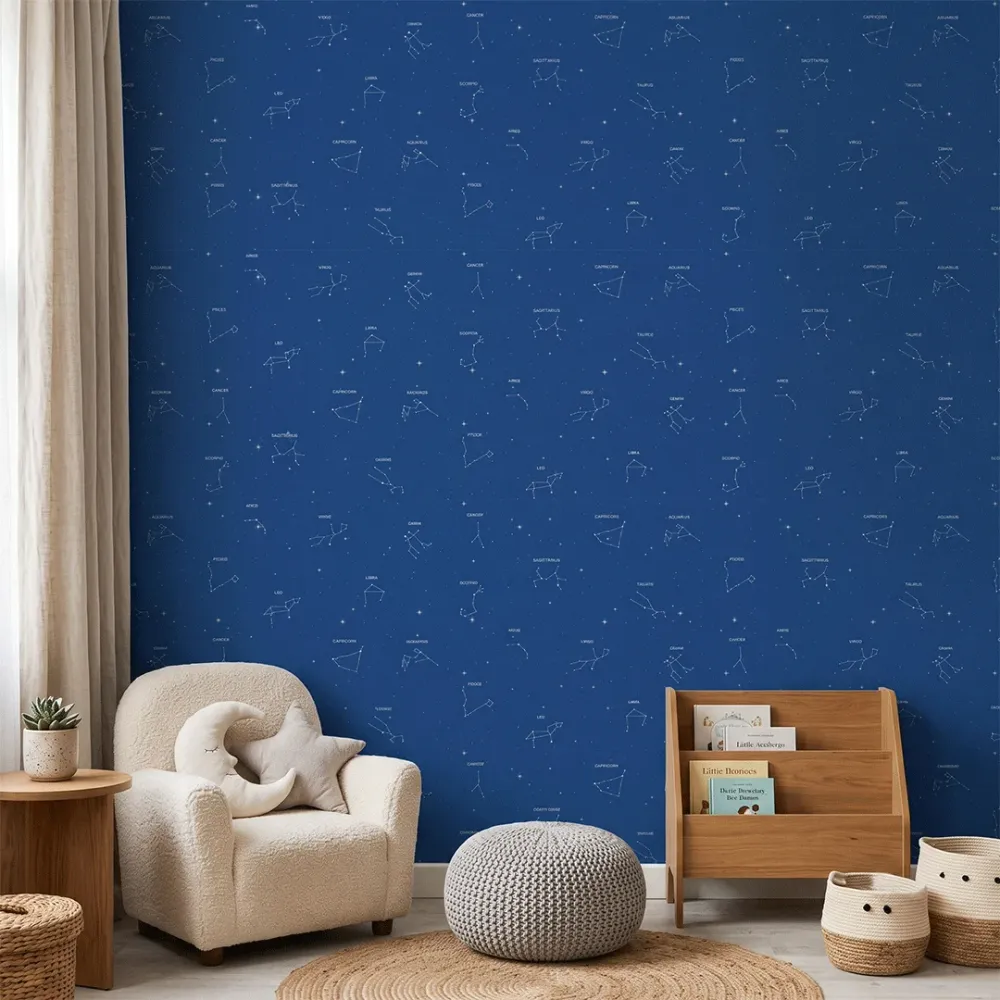 Navy Blue Constellation Wallpaper | Zodiac Star Map Kids Wallpaper
