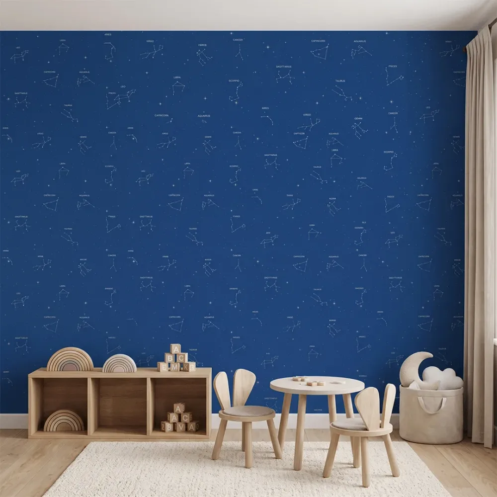 Navy Blue Constellation Wallpaper | Zodiac Star Map Kids Wallpaper