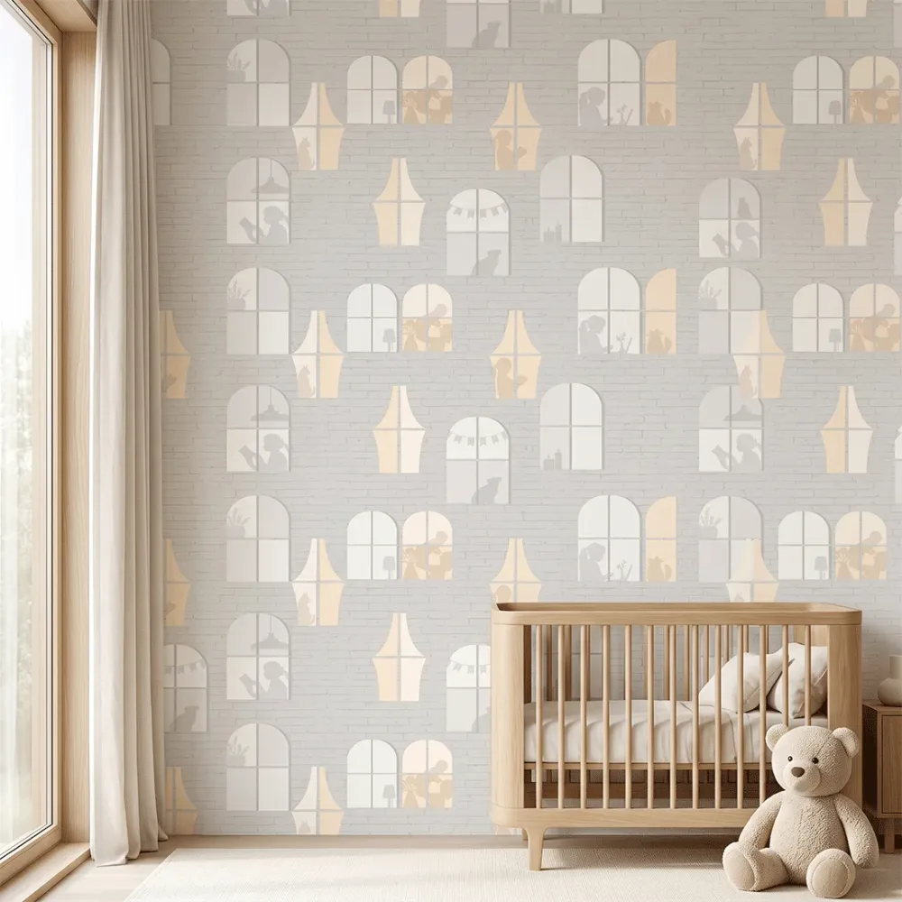 Cozy Window View Wallpaper | Premium Korean Vinyl Scenic Brick Wall Wallpaper