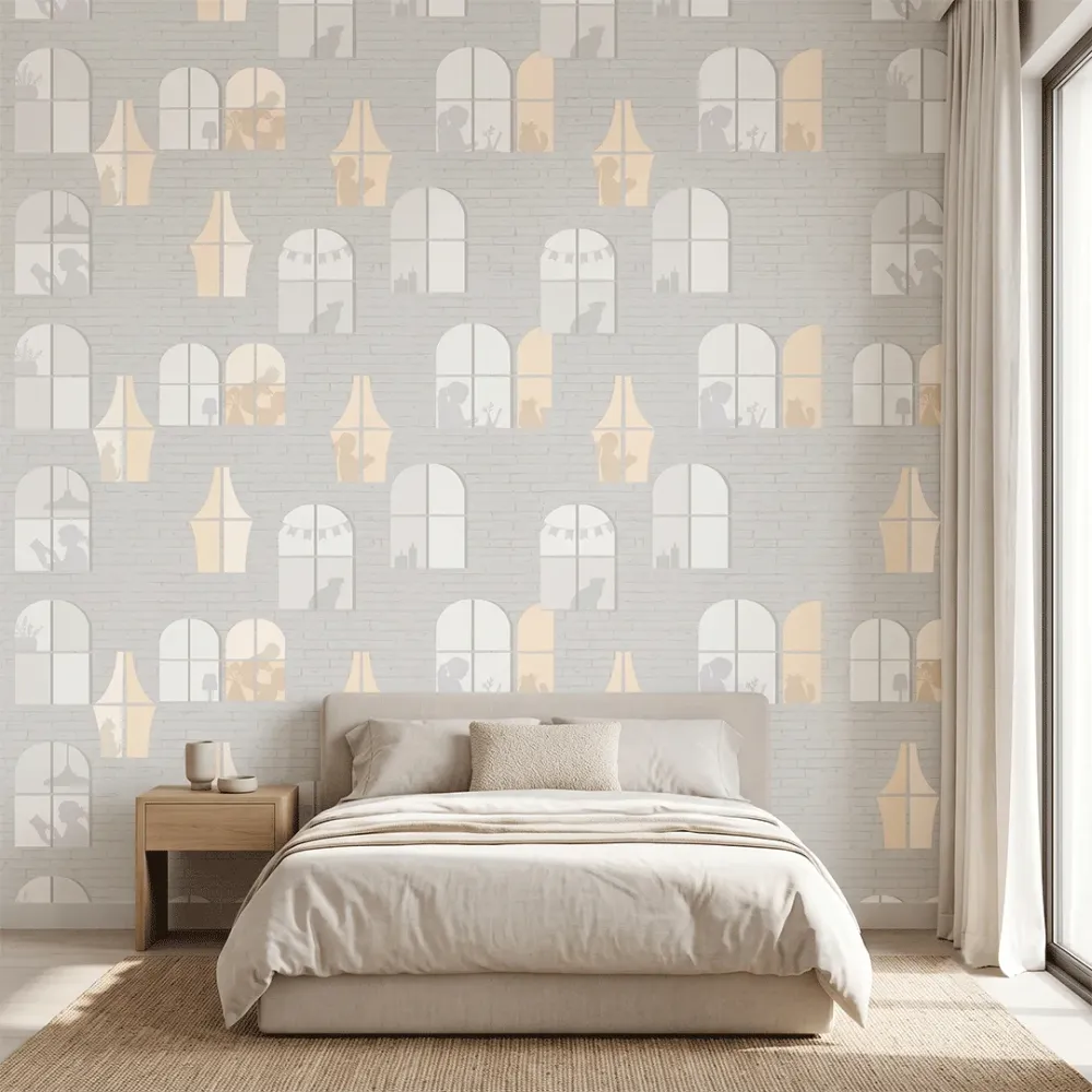 Cozy Window View Wallpaper | Premium Korean Vinyl Scenic Brick Wall Wallpaper