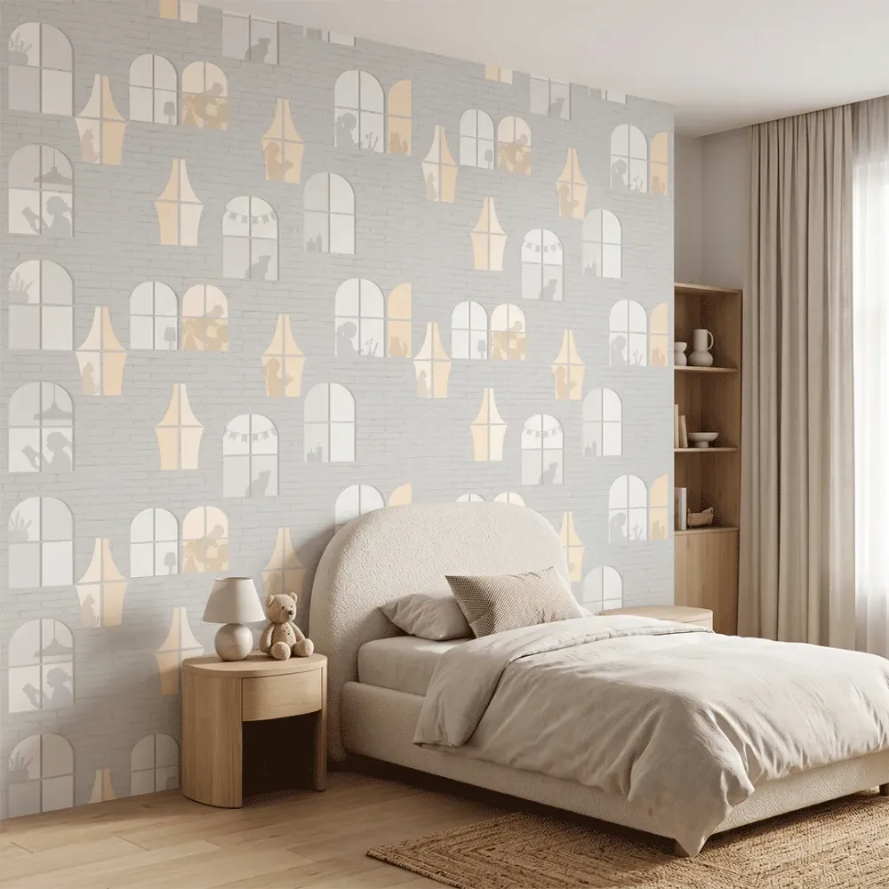 Cozy Window View Wallpaper | Premium Korean Vinyl Scenic Brick Wall Wallpaper
