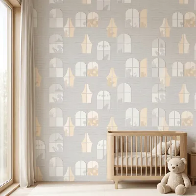 Cozy Window View Wallpaper | Premium Korean Vinyl Scenic Brick Wall Wallpaper