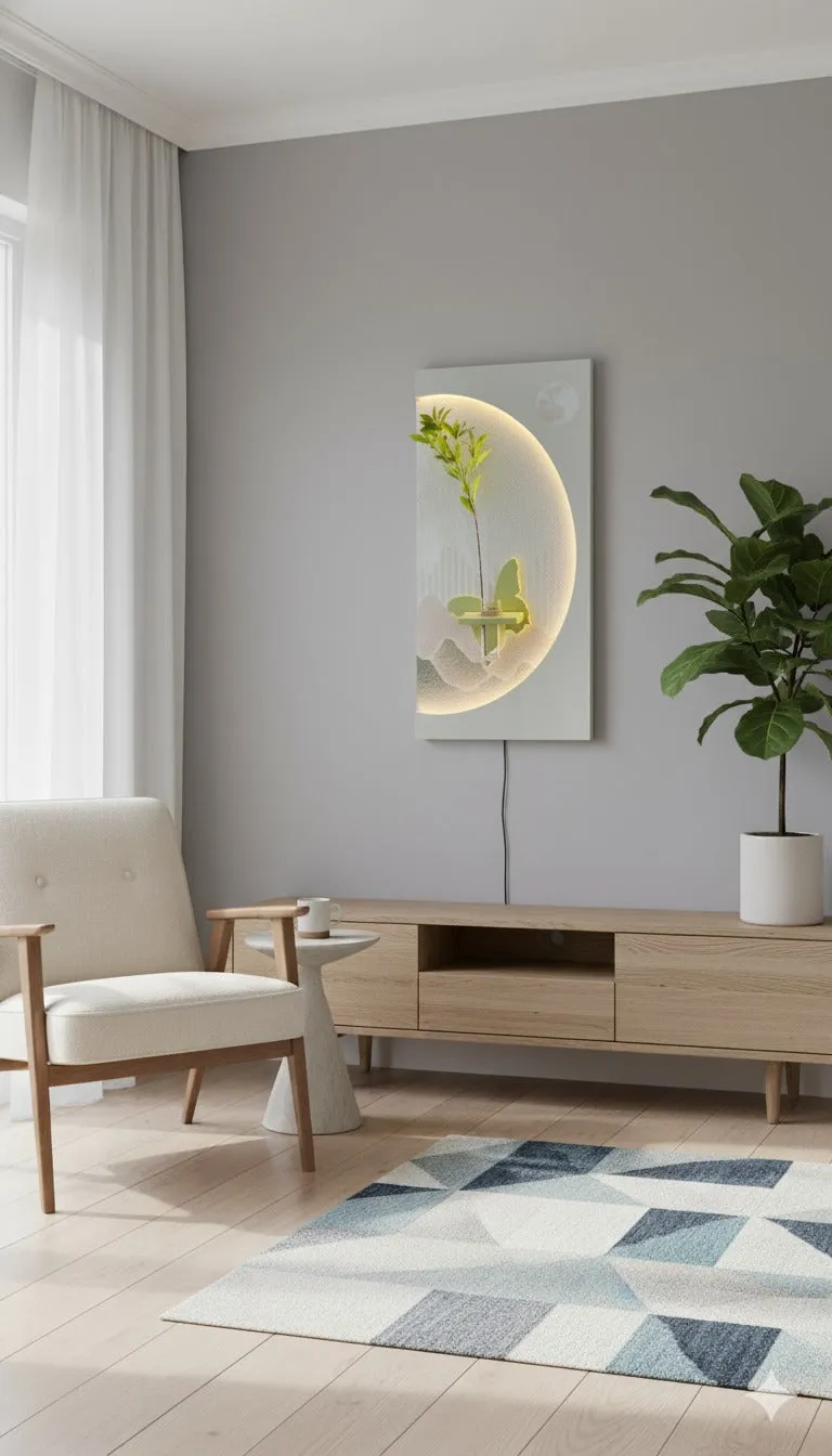 Crescent Dream – Illuminated Sandstone Panel with Plant Holder