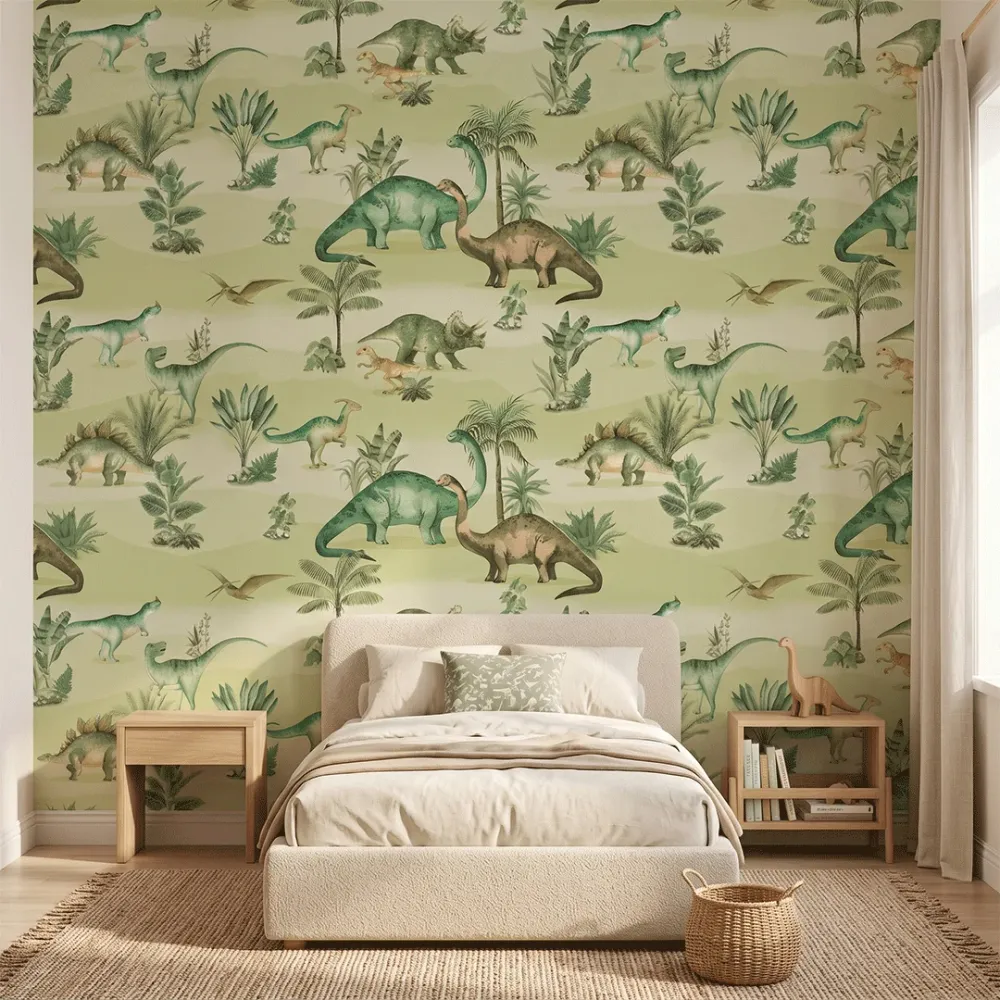 Cute Dinosaur Kids Wallpaper | Watercolor Dinosaur Nursery Wallpaper
