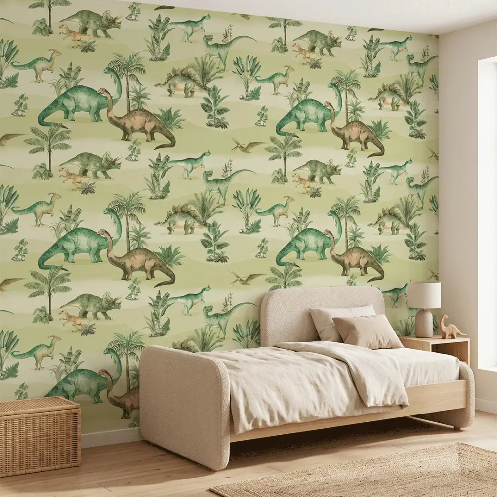 Cute Dinosaur Kids Wallpaper | Watercolor Dinosaur Nursery Wallpaper