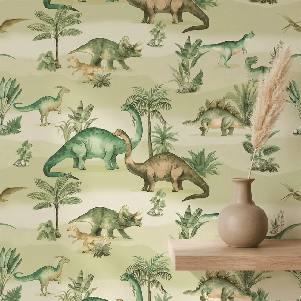 Cute Dinosaur Kids Wallpaper | Watercolor Dinosaur Nursery Wallpaper