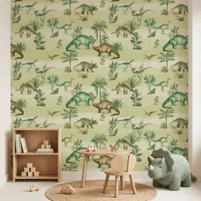Cute Dinosaur Kids Wallpaper | Watercolor Dinosaur Nursery Wallpaper