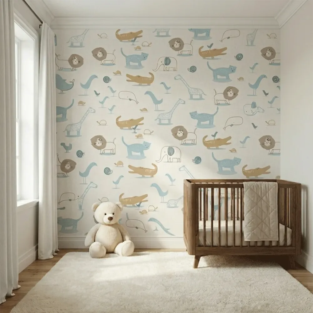Cute Safari Animal Kids Wallpaper | Dream World Korean Vinyl Wallpaper