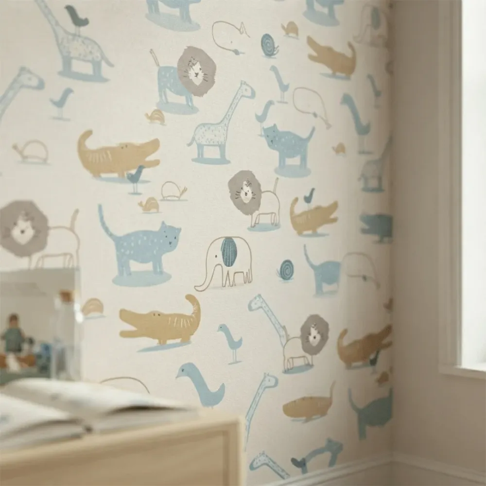 Cute Safari Animal Kids Wallpaper | Dream World Korean Vinyl Wallpaper
