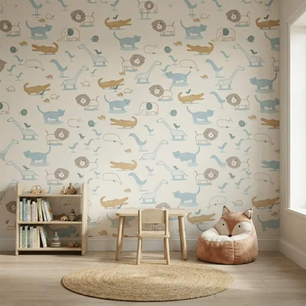Cute Safari Animal Kids Wallpaper | Dream World Korean Vinyl Wallpaper