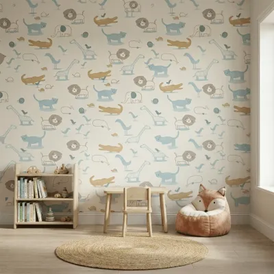 Cute Safari Animal Kids Wallpaper | Dream World Korean Vinyl Wallpaper