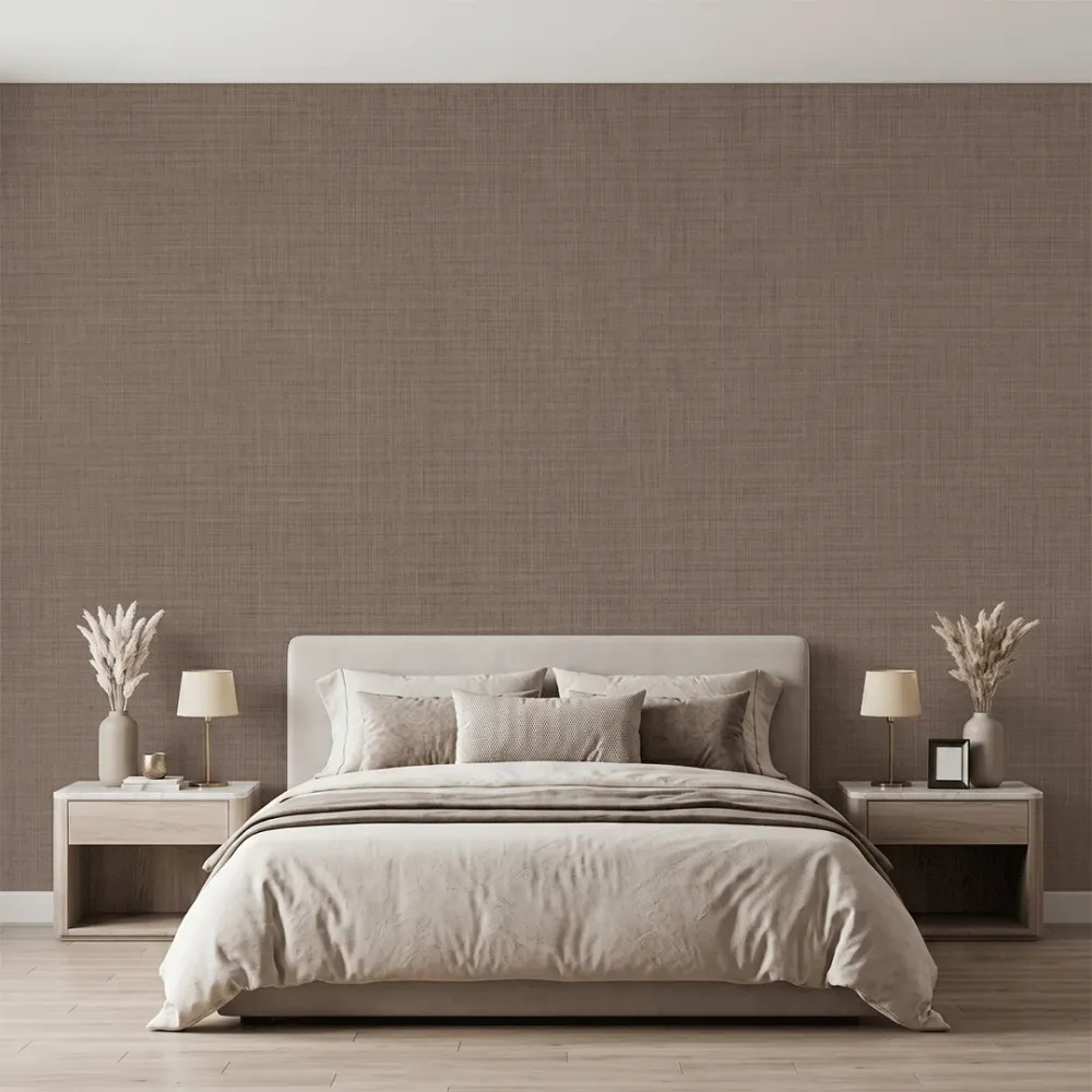 Dark Brown Linen Texture Plain Wallpaper