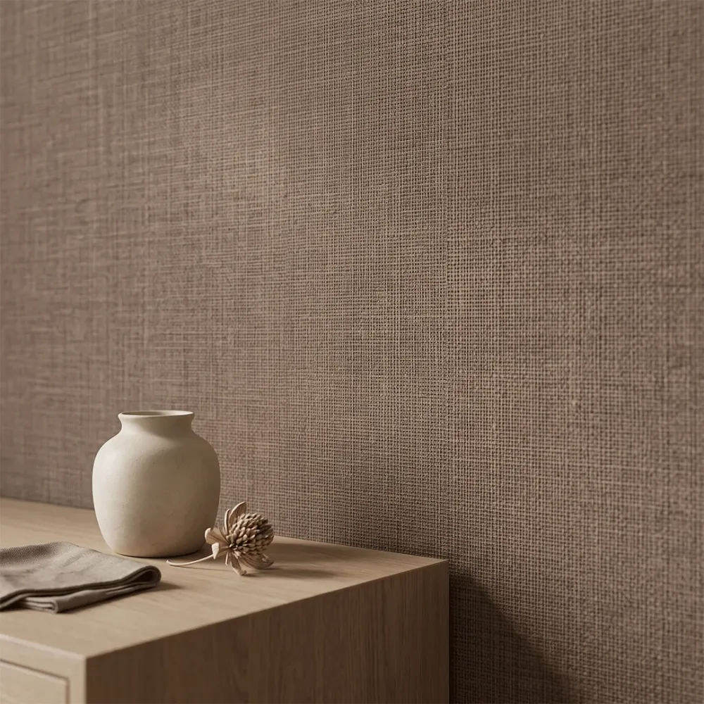 Dark Brown Linen Texture Plain Wallpaper