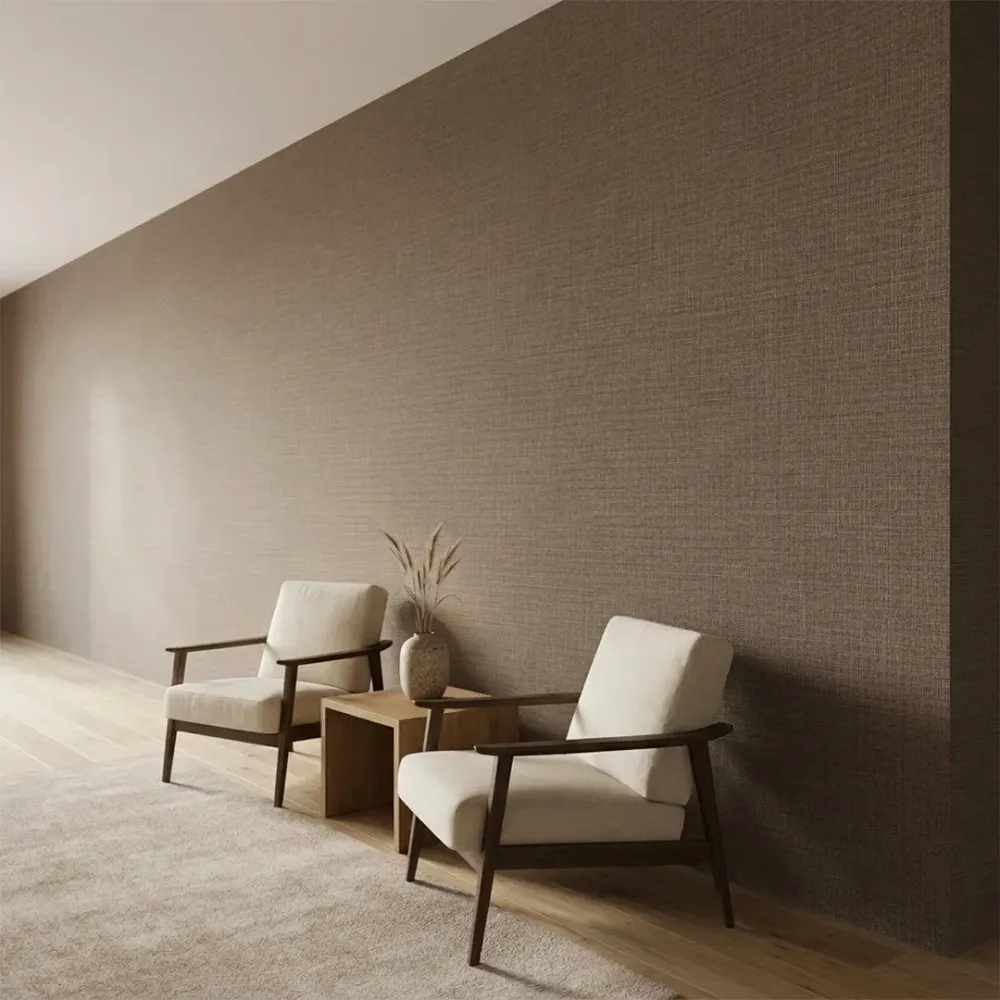 Dark Brown Linen Texture Plain Wallpaper