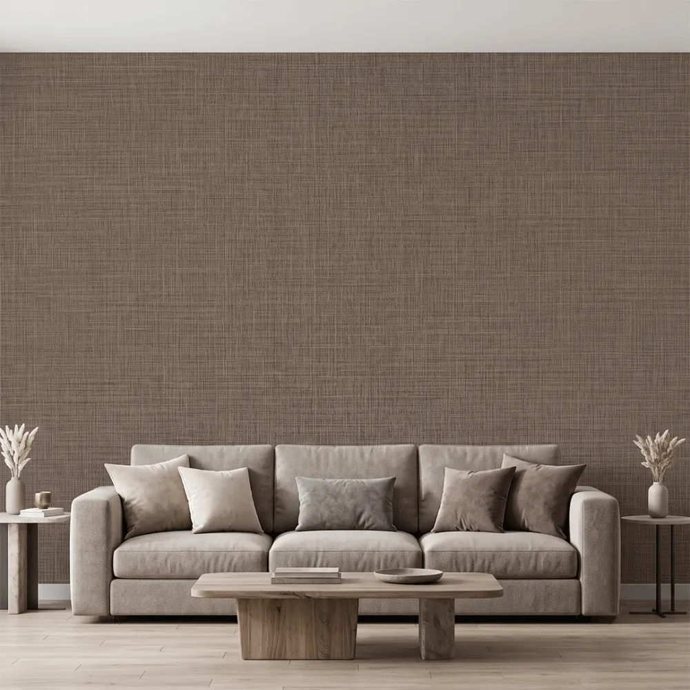 Dark Brown Linen Texture Plain Wallpaper