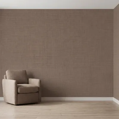 Dark Brown Linen Texture Plain Wallpaper