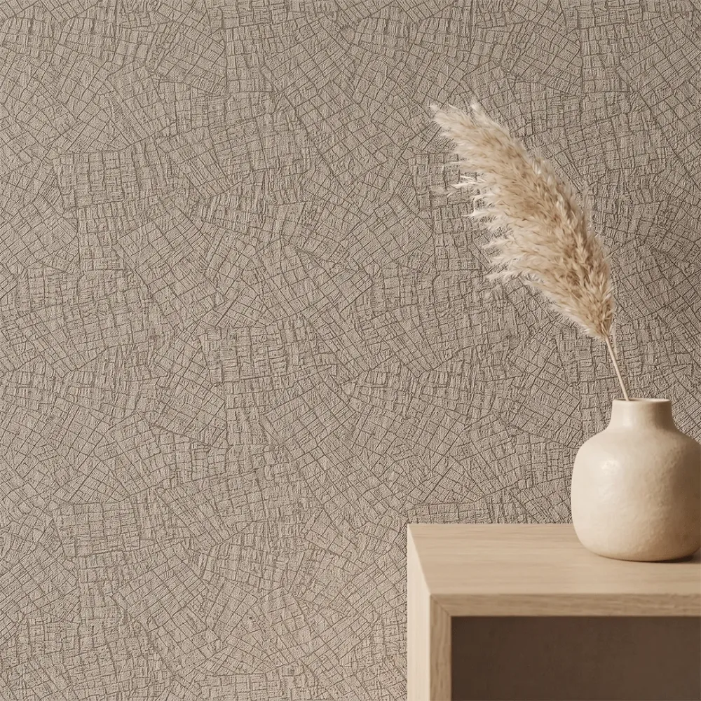 Deep Taupe Textured Abstract Woven Wallpaper