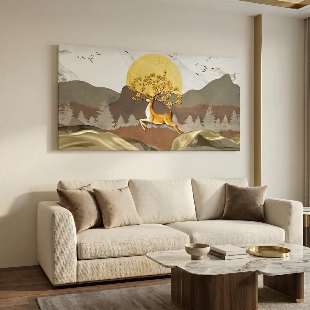 Deer Modern Design Scenery Canvas Printed Painting With Frame
