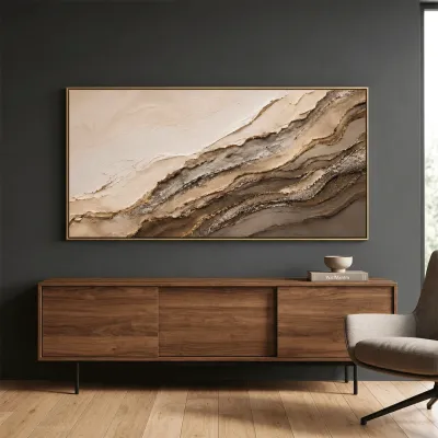 Diagonal Strata Abstract Canvas Painting Beige Gold Textured