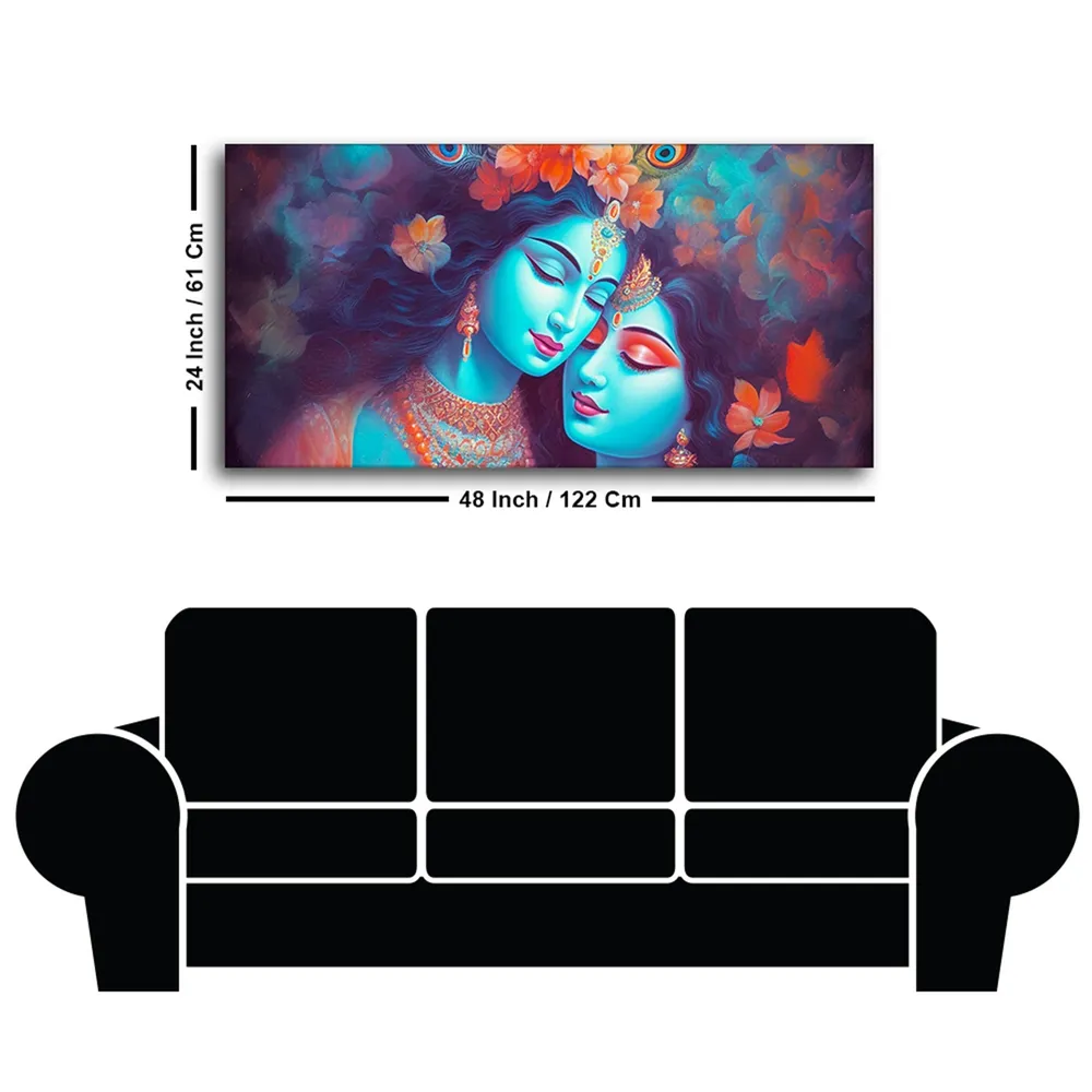 Ethereal Bond of Radha Krishna Canvas Wall Painting With Frame