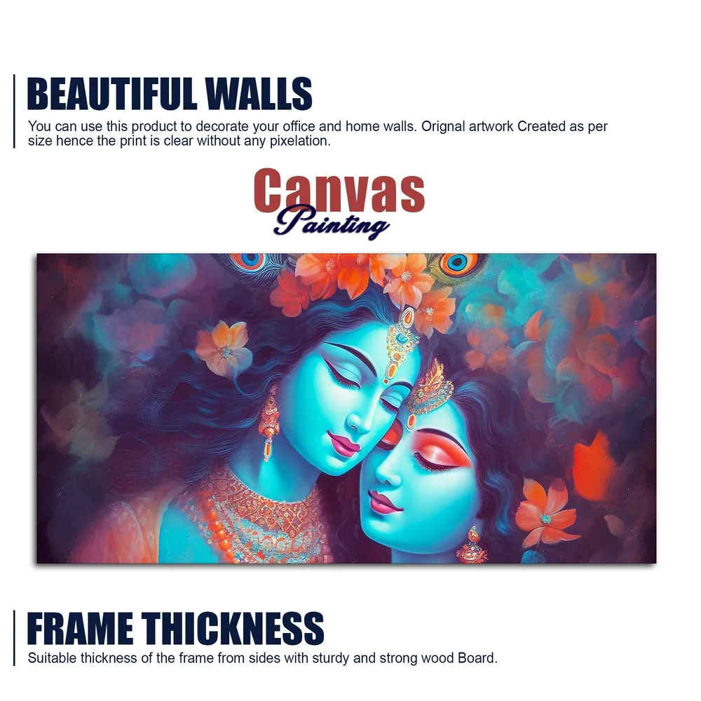 Ethereal Bond of Radha Krishna Canvas Wall Painting With Frame