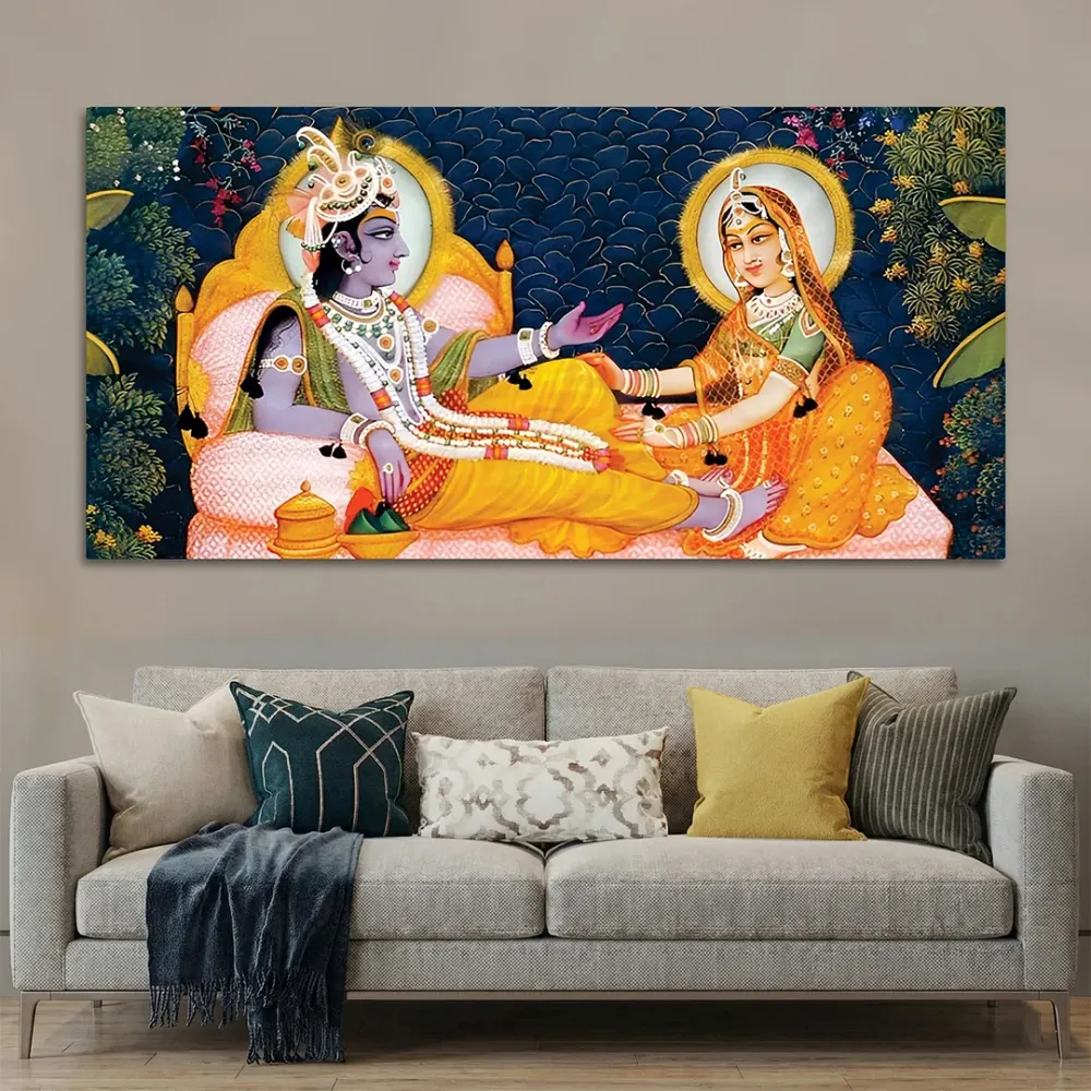 Divine Conversation of Radha Krishna Canvas Wall Painting With Frame