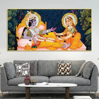 Divine Conversation of Radha Krishna Canvas Wall Painting