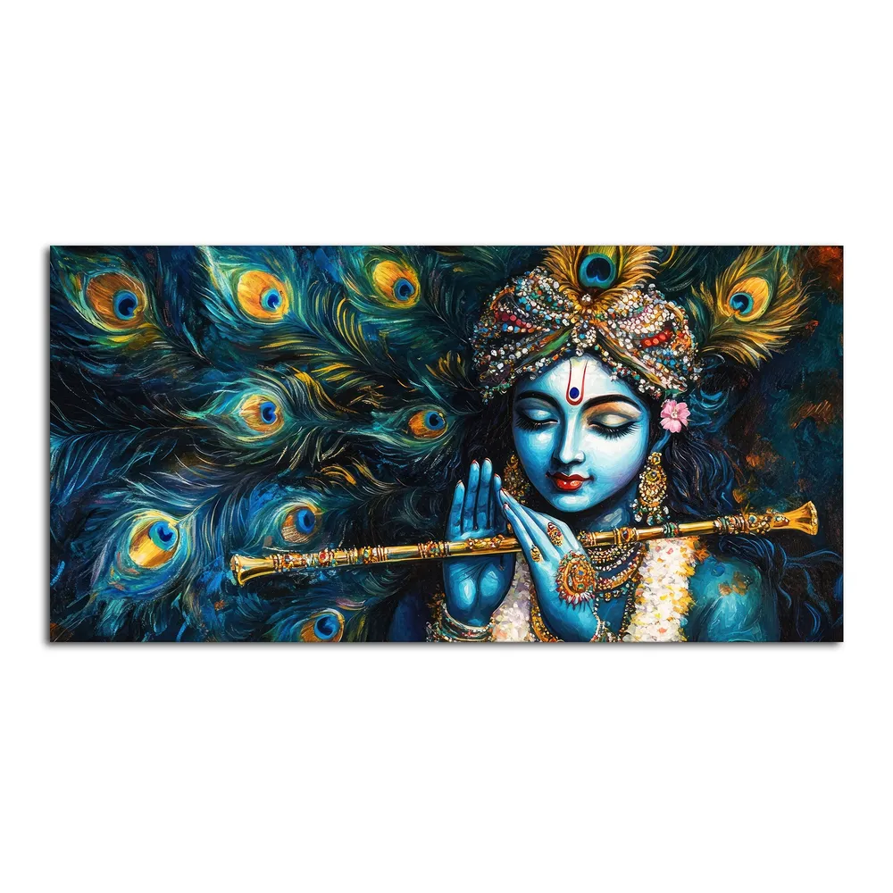Divine Flute of Lord Krishna Canvas Wall Painting With Frame