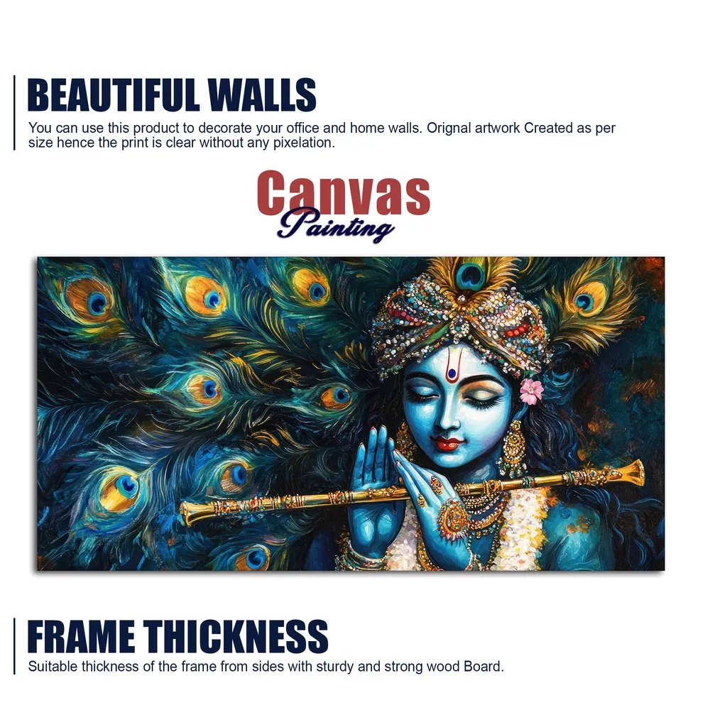 Divine Flute of Lord Krishna Canvas Wall Painting With Frame