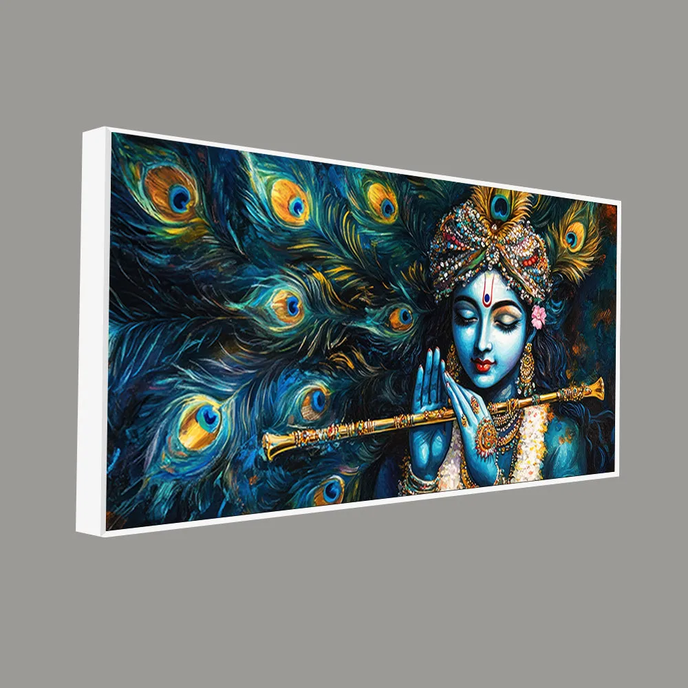 Divine Flute of Lord Krishna Canvas Wall Painting With Frame